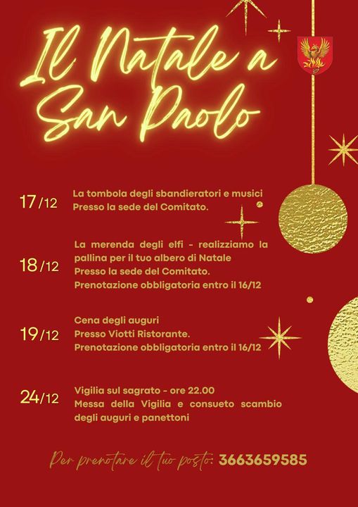 Palio di Asti, Comitato Palio Rione San Paolo: Calendario Eventi Natale 2021, 19/12 Cena degli&nbsp;Auguri
