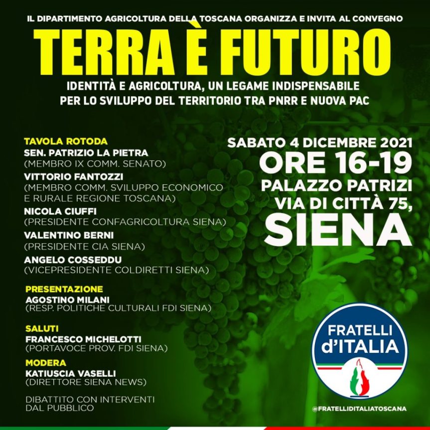 Siena: A Palazzo Patrizi un convegno di Fratelli d’Italia per parlare di&nbsp;agricoltura