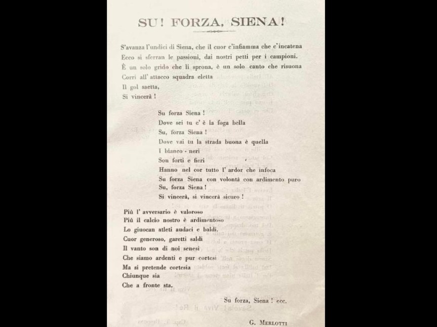 Siena, “Su! Forza, Siena! Dove sei tu c’è la tua foga bella…” :La storia del dottor Valensin che scrisse l’inno della&nbsp;Robur
