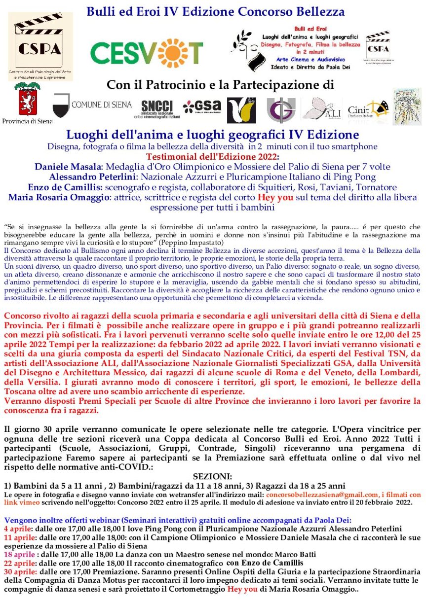 Siena: Al via il concorso “Bulli ed eroi”, la bellezza della&nbsp;diversità