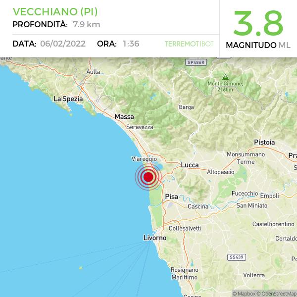 Toscana: Oggi 06/02 terremoto nella zona di Vecchiano ( Pi&nbsp;)