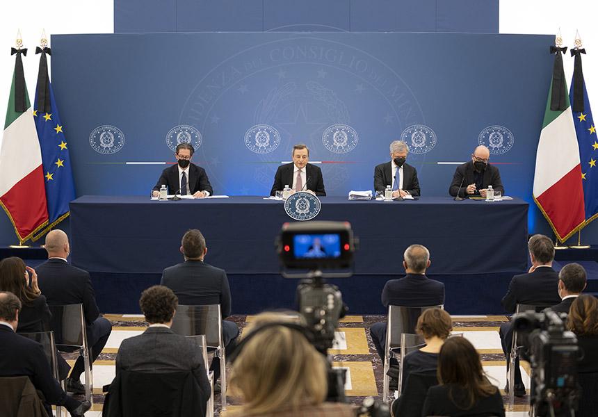 Italia: Consiglio dei Ministri n. 68, conferenza stampa del Presidente Draghi con Franco, Cingolani e&nbsp;Garofoli