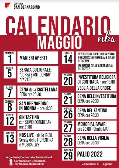 Palio di legnano, Contrada San Bernardino: NBS- Comunicati stampa per prossimi&nbsp;eventi