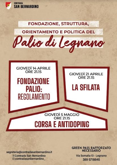 Palio di legnano, Contrada San Bernardino: NBS- Comunicato Stampa serate culturali sul&nbsp;Palio