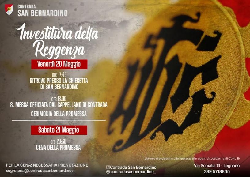 Palio di legnano: Domani 20/05 Cerimonia d’Investitura Religiosa della Contrada San&nbsp;Bernardino
