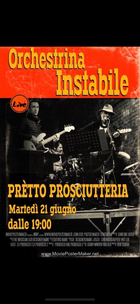 Sponsor, Pretto: 21/06 serata musicale con Orchestrina&nbsp;Instabile