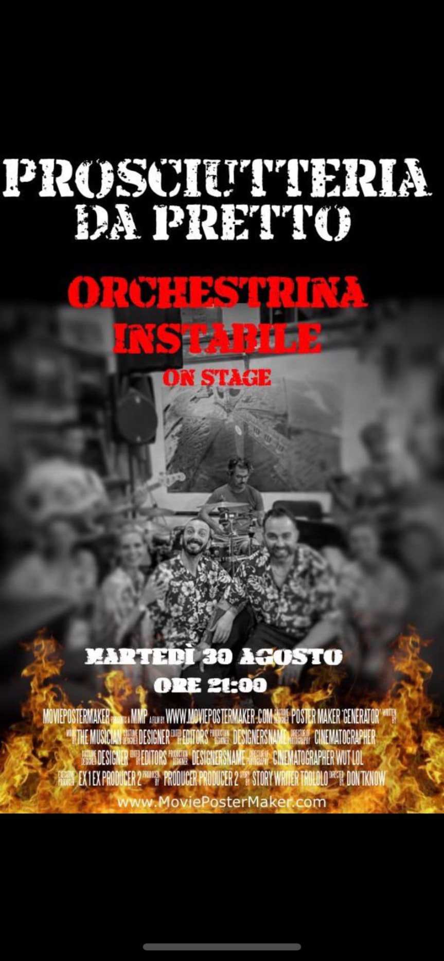 Sponsor, Pretto: Domani 30/08 Serata Musica Live con Orchestrina Instabile on&nbsp;Stage