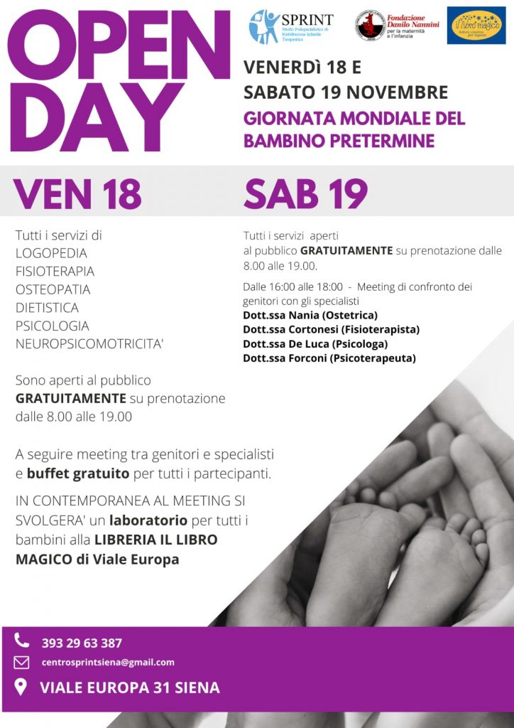 Siena: Il centro Sprint apre le sue porte per la giornata mondiale del bambino&nbsp;pretermine