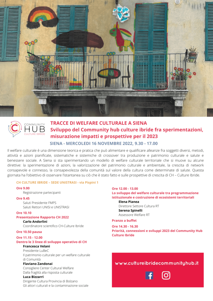 Siena: Community Hub-Culture ibride presenta “Tracce di welfare culturale”