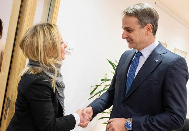 Italia: l Presidente Meloni incontra il Primo Ministro della Repubblica ellenica&nbsp;Mitsotakis