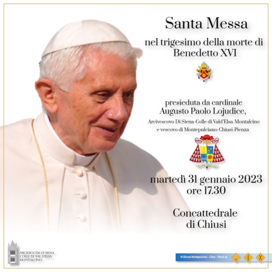 Provincia di Siena: Il 31/01 a Chiusi messa in suffragio di Papa Benedetto&nbsp;XVI°