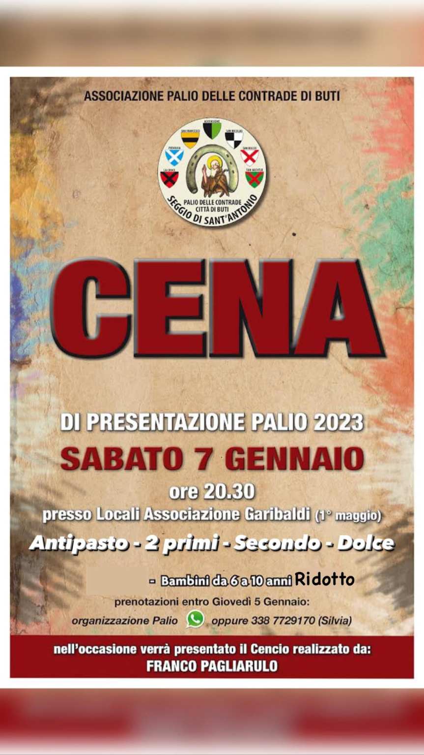 Palio di Buti: 07/01 Cena di Presentazione del&nbsp;Palio