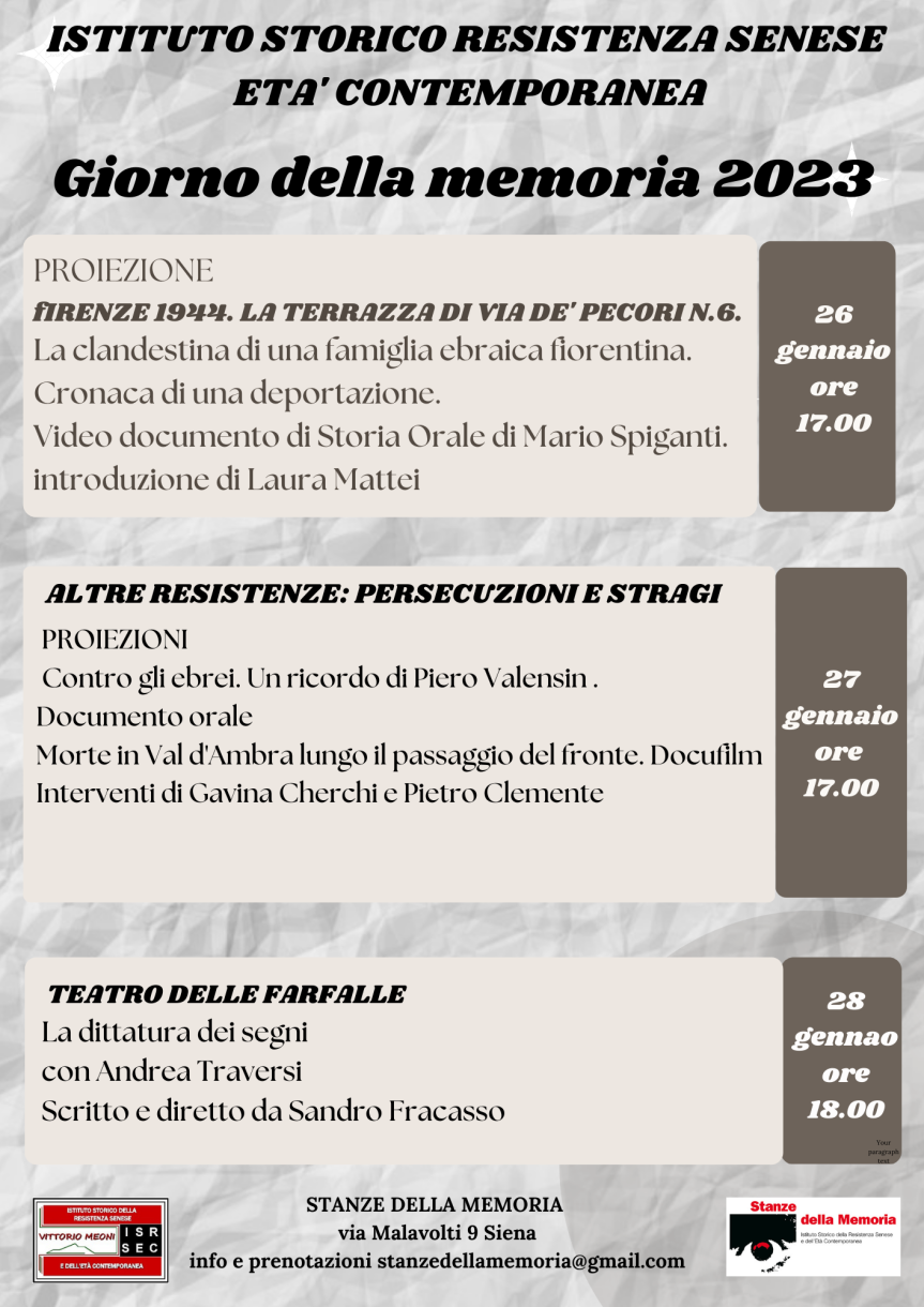 Siena: Tre appuntamenti per celebrare il Giorno della Memoria