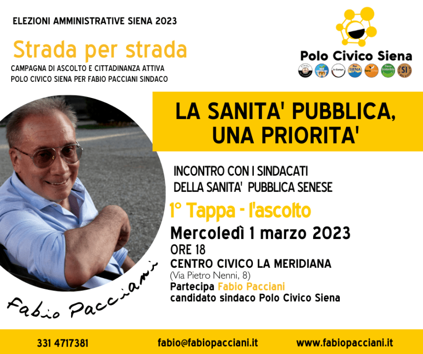 Siena, ‘La Sanità pubblica una priorità’: Incontro pubblico con Fabio&nbsp;Pacciani