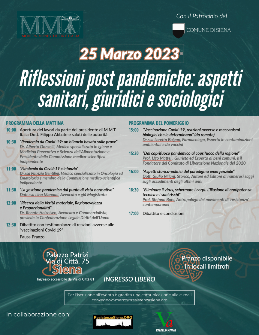 Siena: Resistenza Siena invita Valentini al convegno del 25&nbsp;marzo