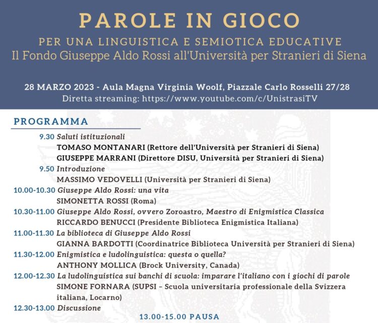 Siena, UniStraSi: Il fondo librario dell’enigmista Rossi per imparare la lingua&nbsp;divertendosi