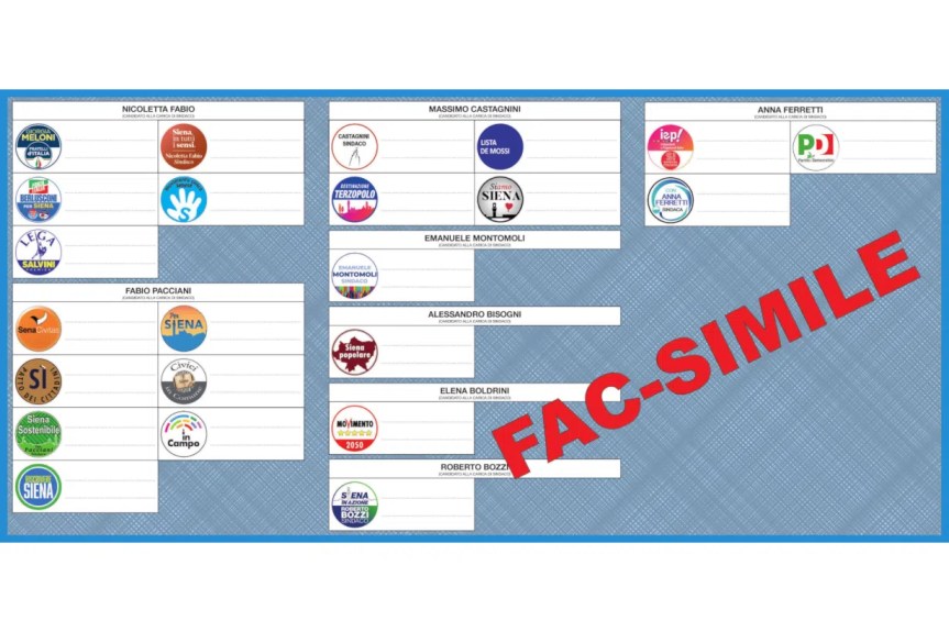 Siena, Amministrative,  la scheda elettorale: 23 liste per 8 candidati a&nbsp;sindaco