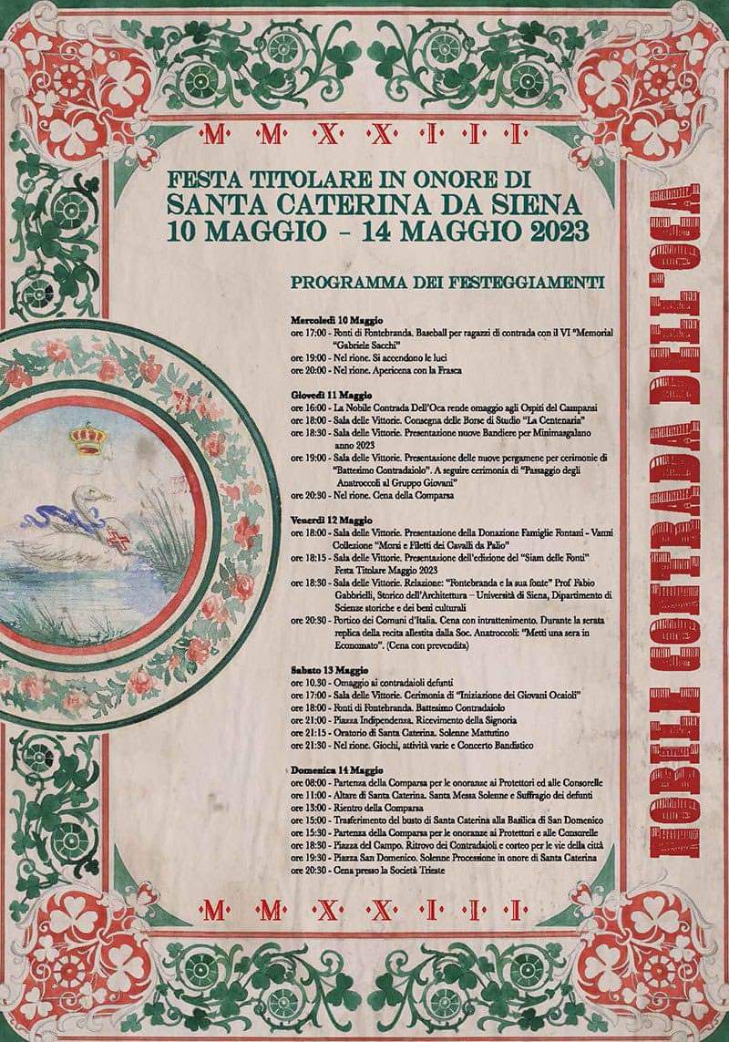 Siena, Contrada dell’Oca: 10-14/05 Festa Titolare&nbsp;2023