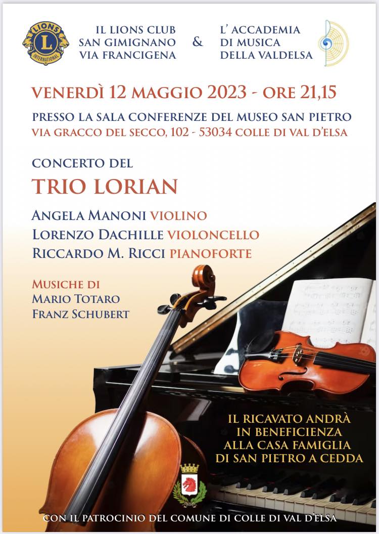 Provincia di Siena;: Da Totaro a Schubert, il Trio Lorian si esibisce a Colle Val d’Elsa per&nbsp;beneficenza
