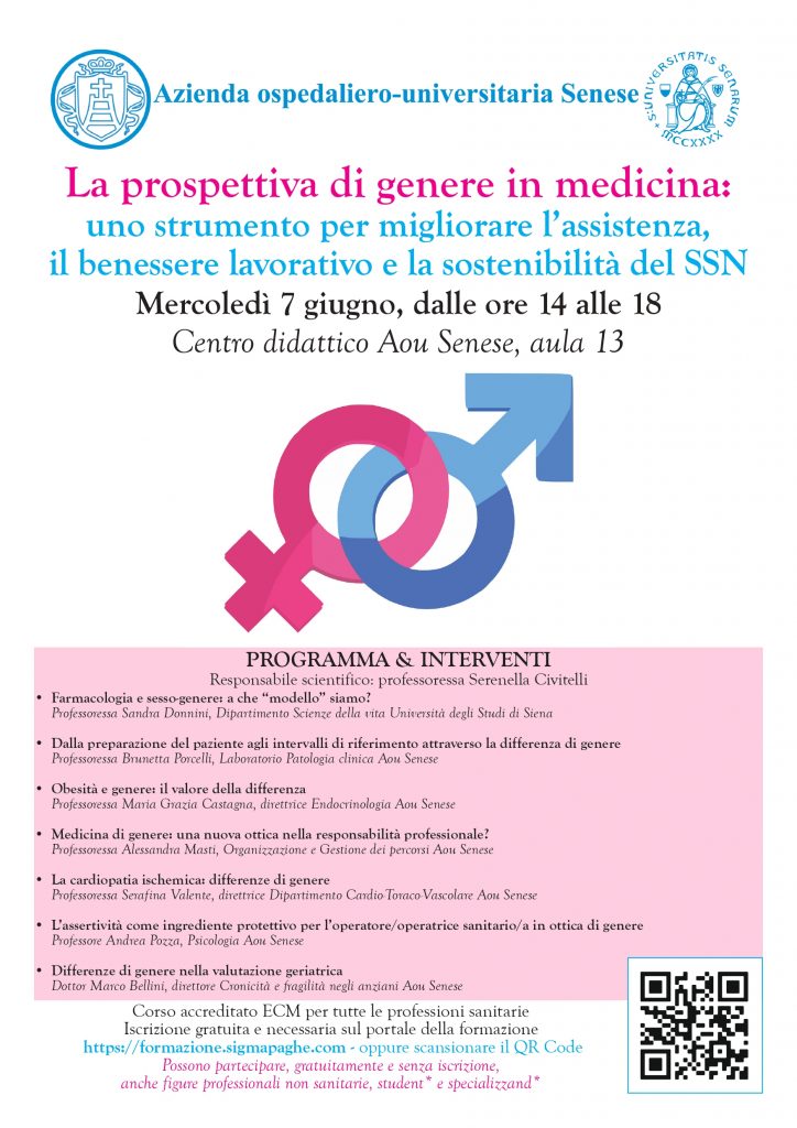 Siena: All’Aou Senese il workshop “La prospettiva di genere in medicina: uno strumento per migliorare l’assistenza, il benessere lavorativo e la sostenibilità del&nbsp;SSN”