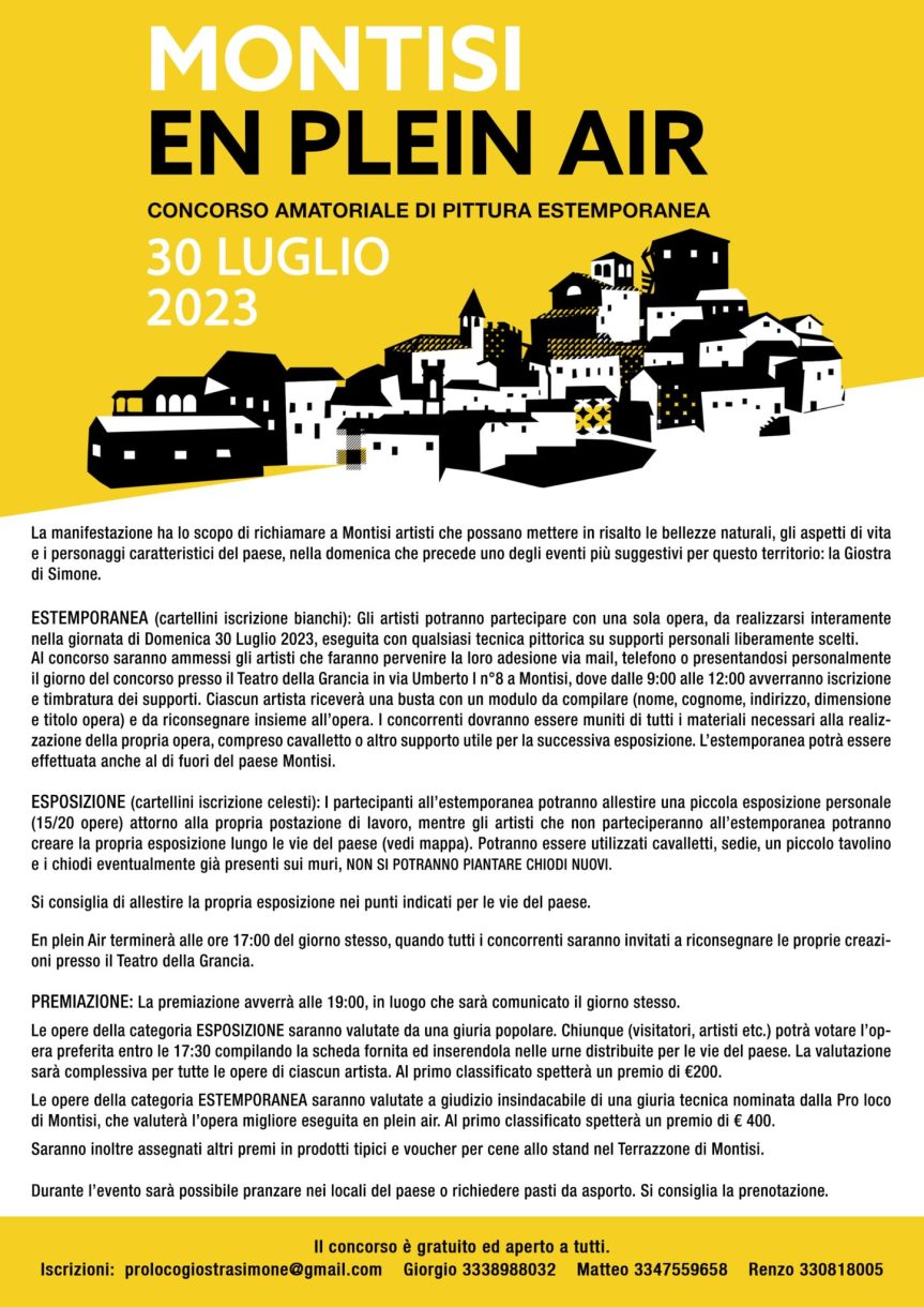 Provincia di Siena, 30 luglio: concorso di pittura estemporanea “Montisi En Plein&nbsp;Air”