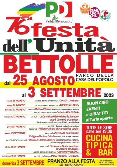 Provicia di Siena: 25/08-03/09 Festa de l’Unità a bettolle