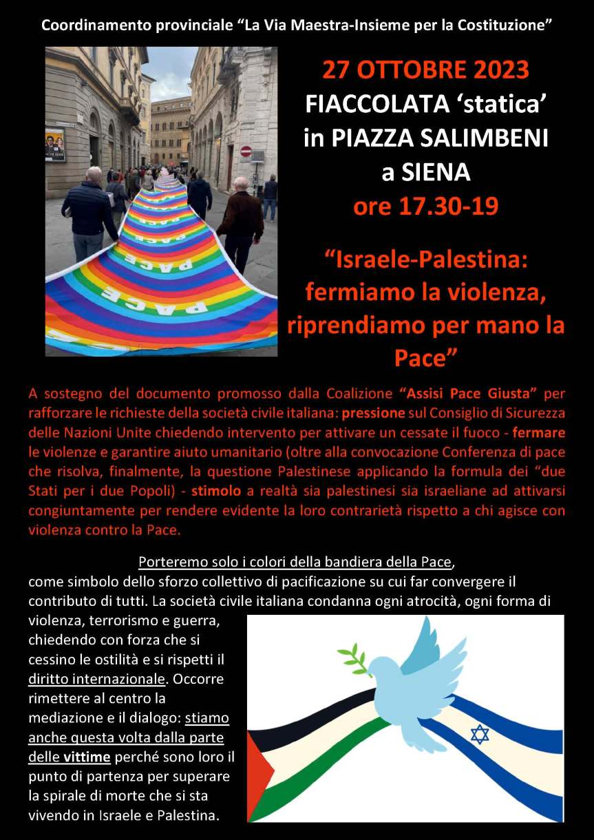 Siena, Israele-Palestina: una fiaccolata per la&nbsp;pace