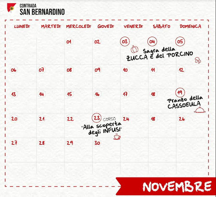 Palio di Legnano, Contrada San Bernardino: Appuntamenti Novembre 2023 in&nbsp;Contrada