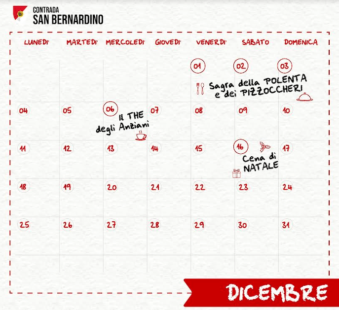 Palio di Legnano, Contrada San Bernardino: NBS- Comunicato stampa per calendario evento mese di&nbsp;dicembre