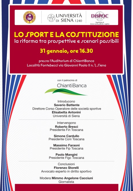 Siena, Convegno: “Lo Sport e la Costituzione. La Riforma tra prospettive e scenari&nbsp;possibili”