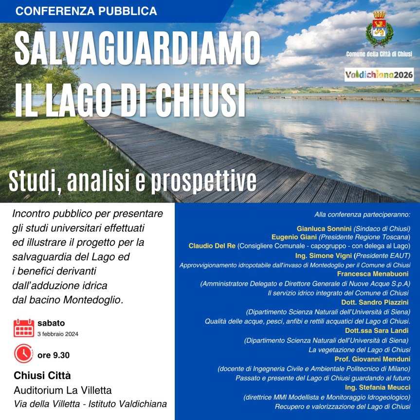 Provincia di Siena: La salvaguardia del Lago di Chiusi, conferenza&nbsp;pubblica