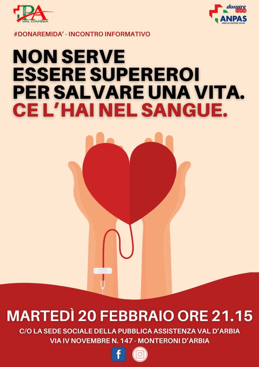 Provincia di Siena: A Monteroni d’Arbia un incontro informativo sulla donazione di&nbsp;sangue