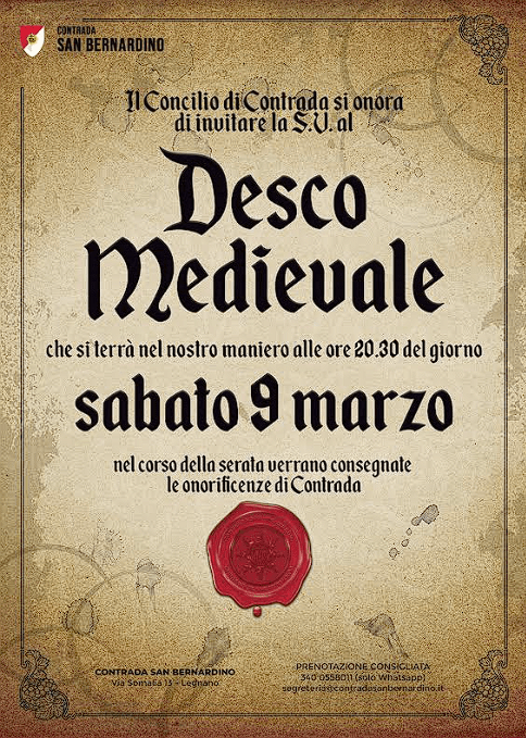 Palio di Legnano, Contrada San Bernardino: 09/03 Desco&nbsp;Medievale