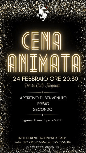 Palio di Legnano, Contrada San Domenico: 24/02 Cena&nbsp;Animata