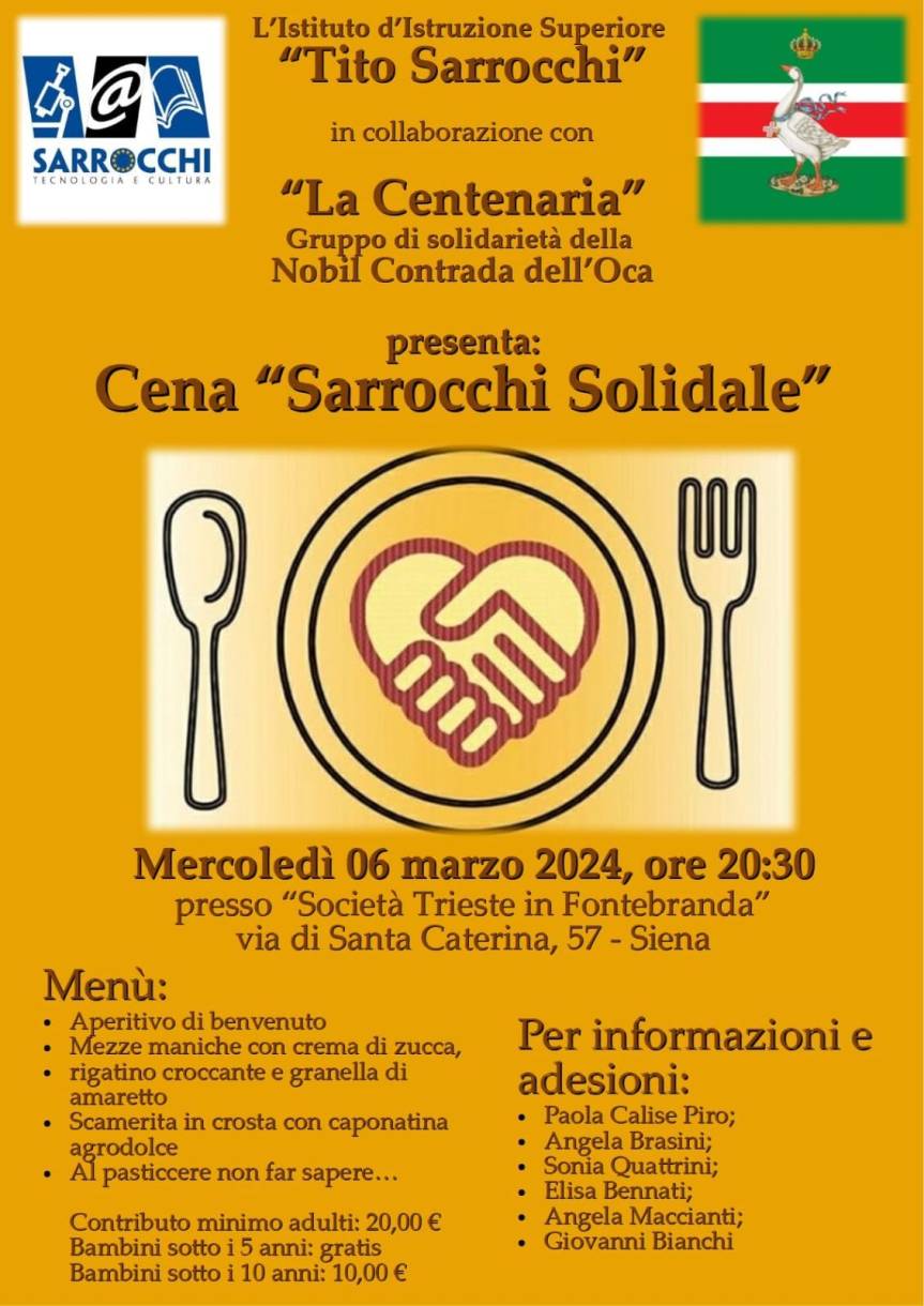 Siena: Nell’Oca una cena solidale per gli studenti bisognosi del Sarrocchi