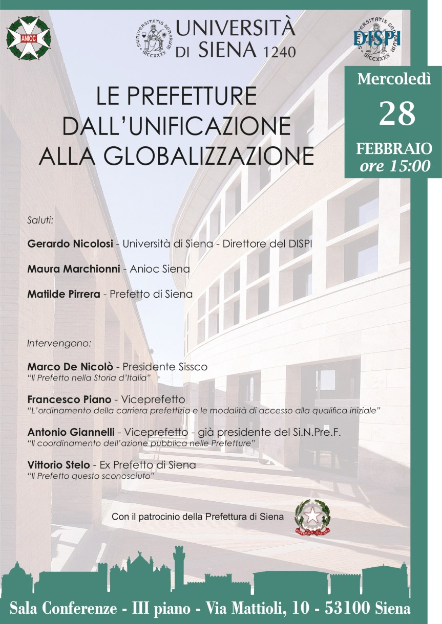 Siena: “Le Prefetture dall’Unificazione alla globalizzazione”, incontro in&nbsp;città