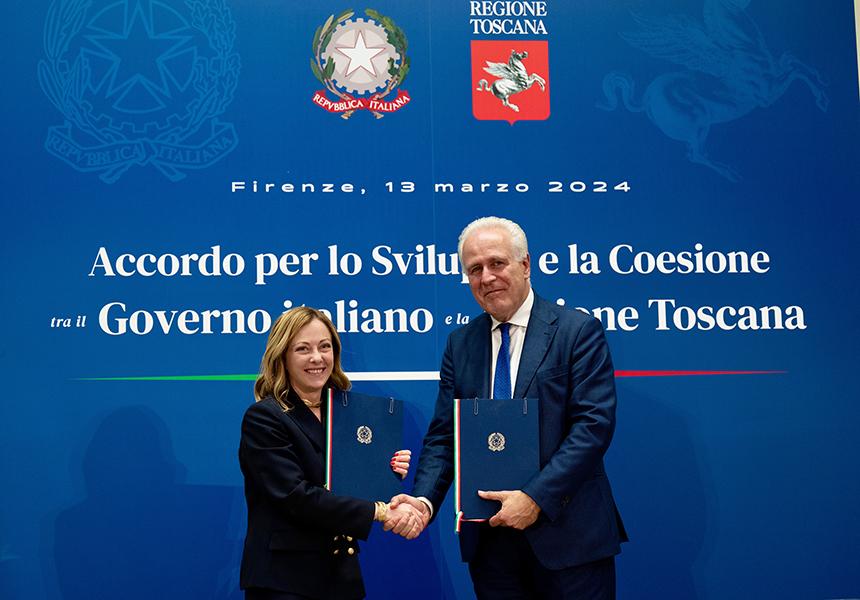 Toscana: Firma dell’Accordo per lo sviluppo e la coesione tra il Governo e la Regione