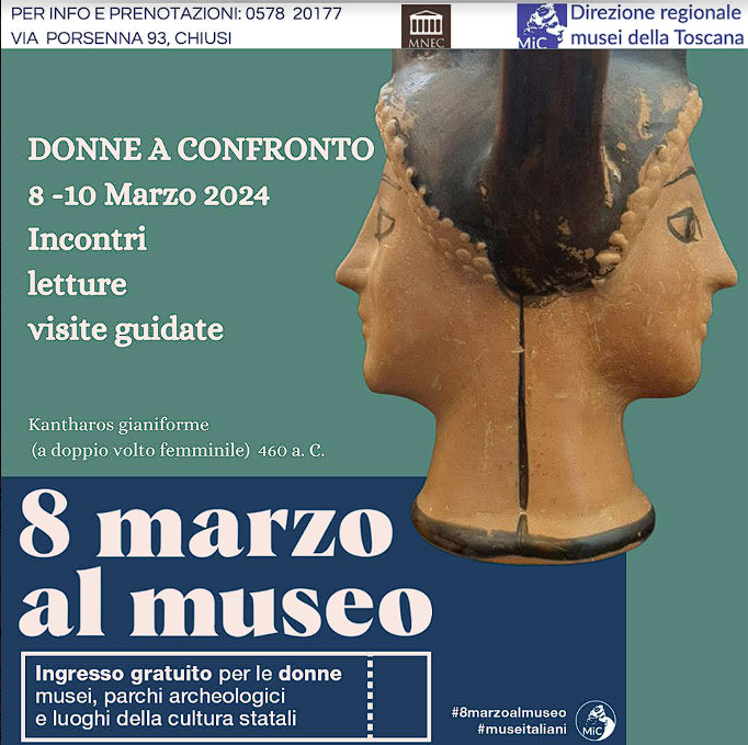 Provincia di Siena: "DONNE A CONFRONTO" 8-10 marzo 2024 Incontri, letture e visite guidate. Museo Nazionale Etrusco di Chiusi