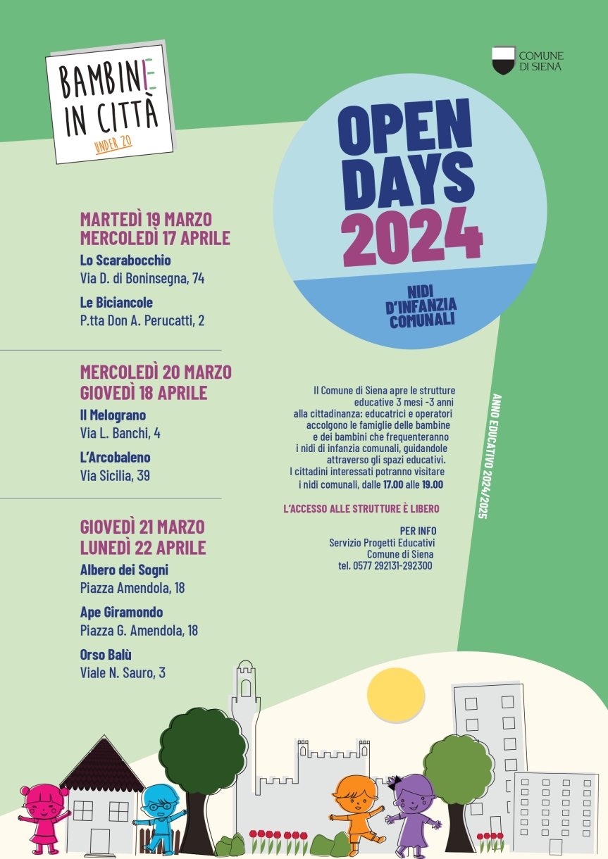 Siena: Dal 19 marzo al via gli “Open days 2024” per i nidi d’infanzia comunali