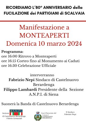 Provincia di Siena, Castelnuovo Berardenga: Domani 10/03 la commemorazione dell’eccidio del 1944 a Scalvaia