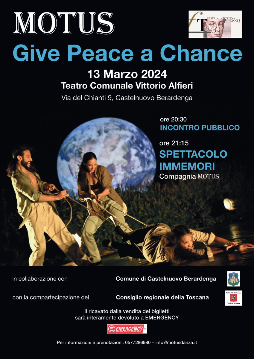 Provincia d iSiena: “Give peace a chance”, la compagnia Motus porta domani 13/03 a Castelnuovo l’incontro-spettacolo