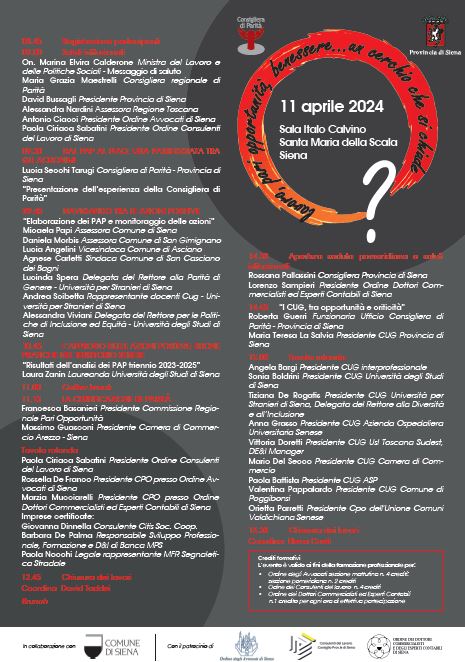 Siena: Dieci anni di consigliera di parità, domani 11/04 l’incontro al Santa Maria della Scala aperto dal ministro&nbsp;Calderone