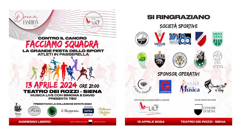 Siena, Dream Fashion, “Facciamo squadra”: gli atleti in passerella per la solidarietà insieme a Lilt&nbsp;Siena