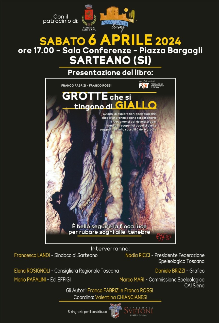 Provincia di Siena: Sarteano, Fabrizi e Rossi presentano “Grotte che si tingono di&nbsp;giallo”