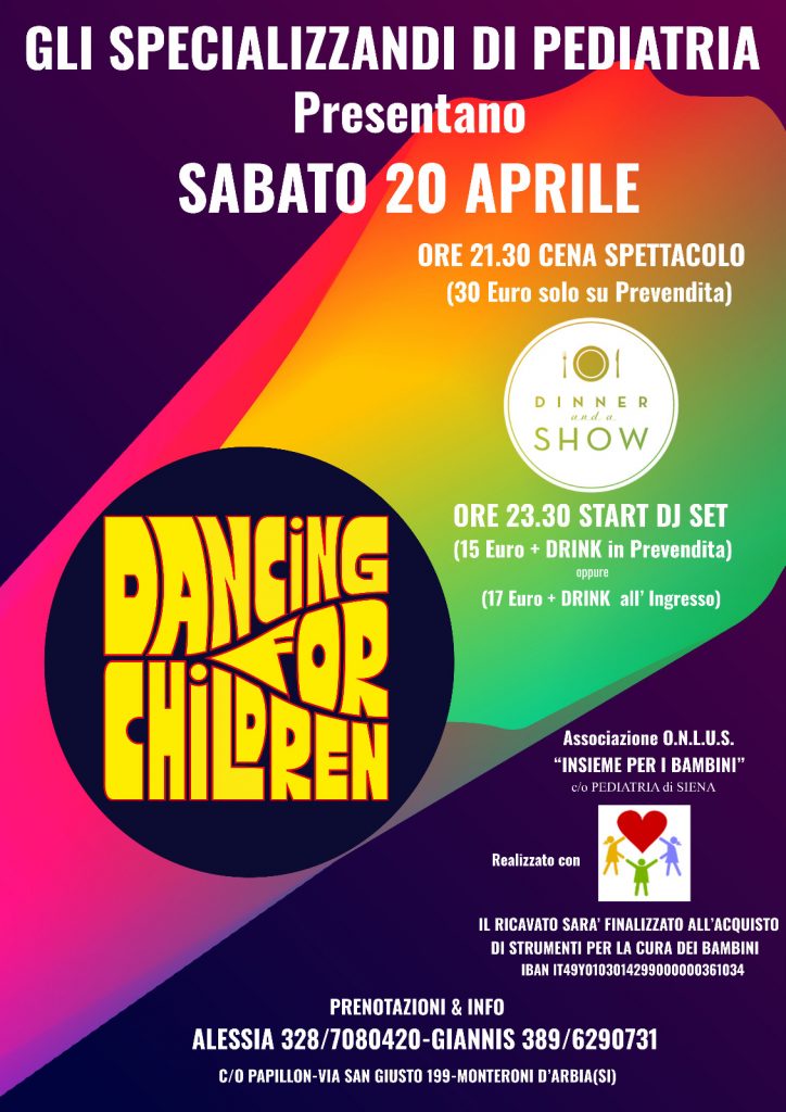 Siena, Dancing for children: sabato 20 aprile serata di beneficenza per la&nbsp;Pediatria