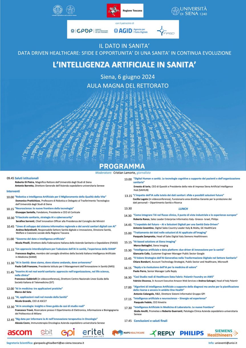 Siena, L’intelligenza artificiale in sanità: quali sviluppi e&nbsp;prospettive?