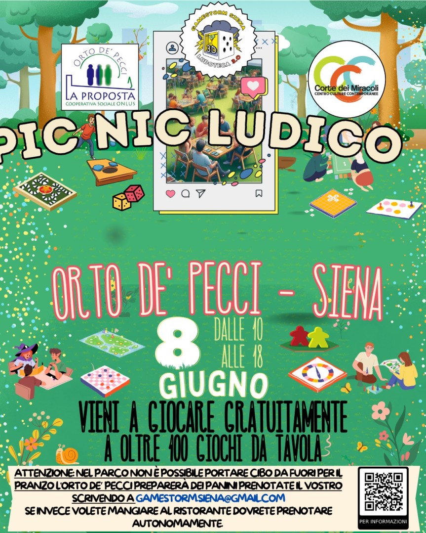 Siena, “Pic Nic Ludico”: giochi da tavolo all’Orto de’&nbsp;Pecci