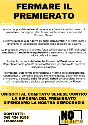 Siena: Comitato senese contro il premierato, si riuniscono studenti e movimenti&nbsp;politici