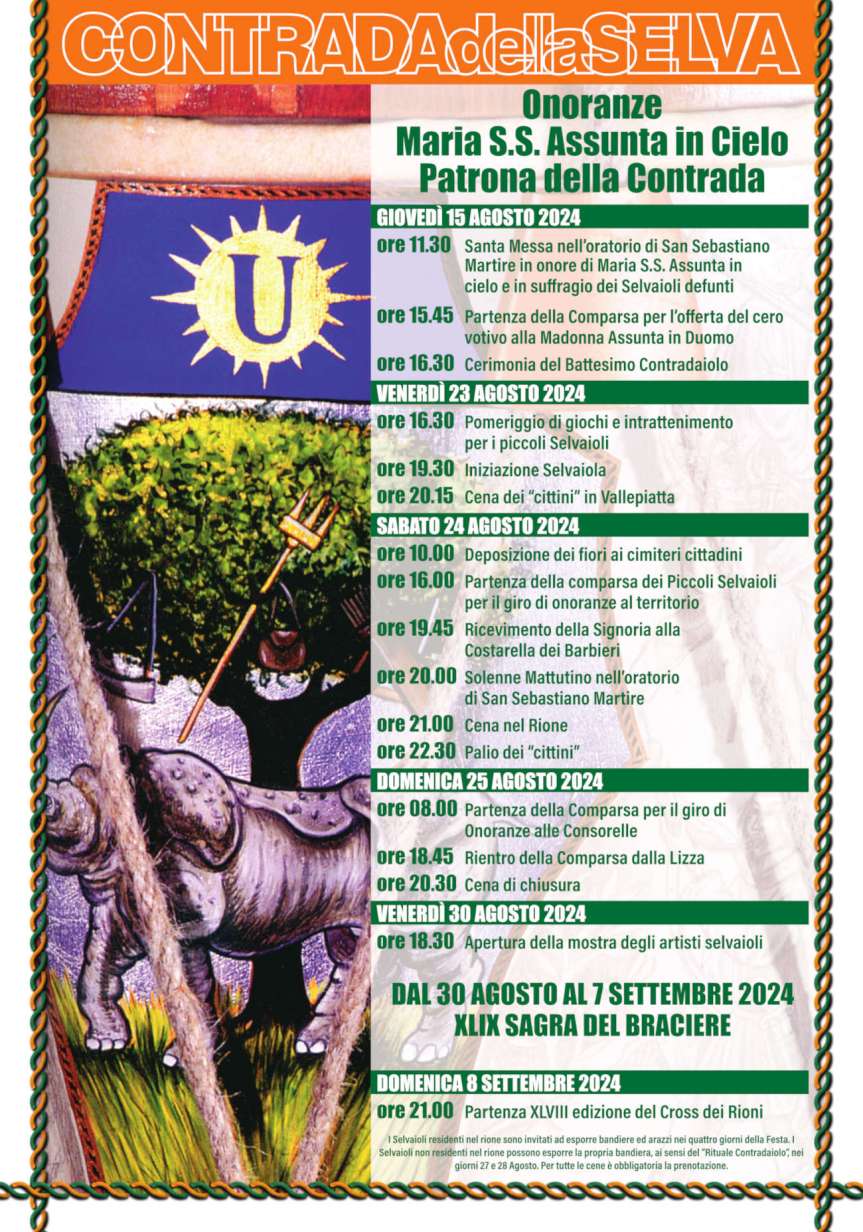 Siena, Contrada della Selva: il programma della Festa Titolare&nbsp;2024