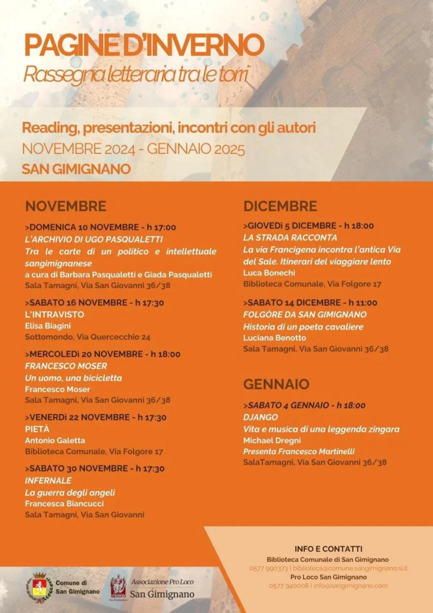 Provincia di Siena: Il giovane scrittore Antonio Galetta a San Gimignano grazie a “Pagine&nbsp;d’Inverno”